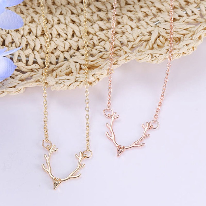 Women Tiny Cute Deer Horn Necklace Simple Elegant Horn Necklace Pendant Jewelry