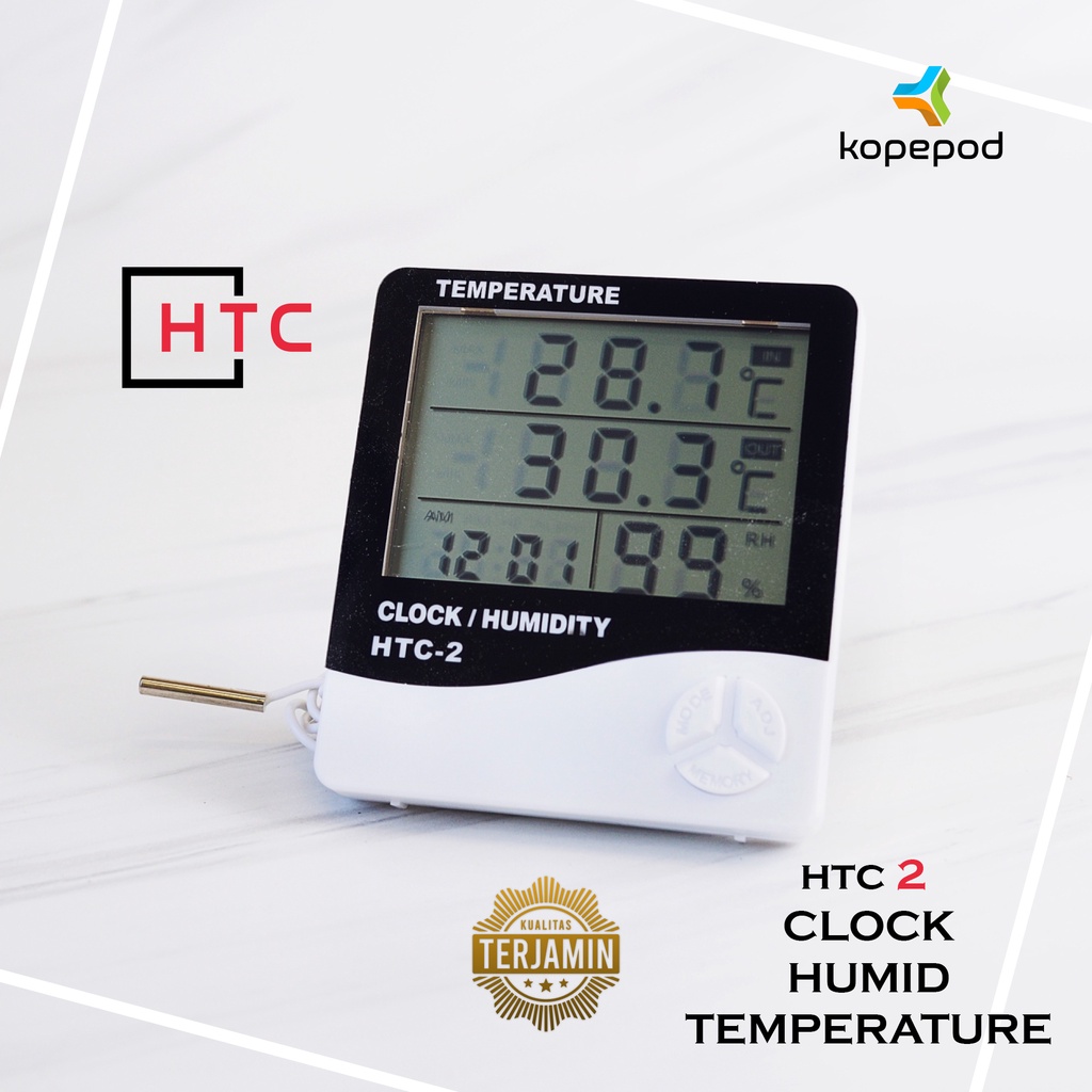 Thermometer Hygrometer Alat ukur Suhu Ruangan HTC-2 Dekorasi Jam Meja