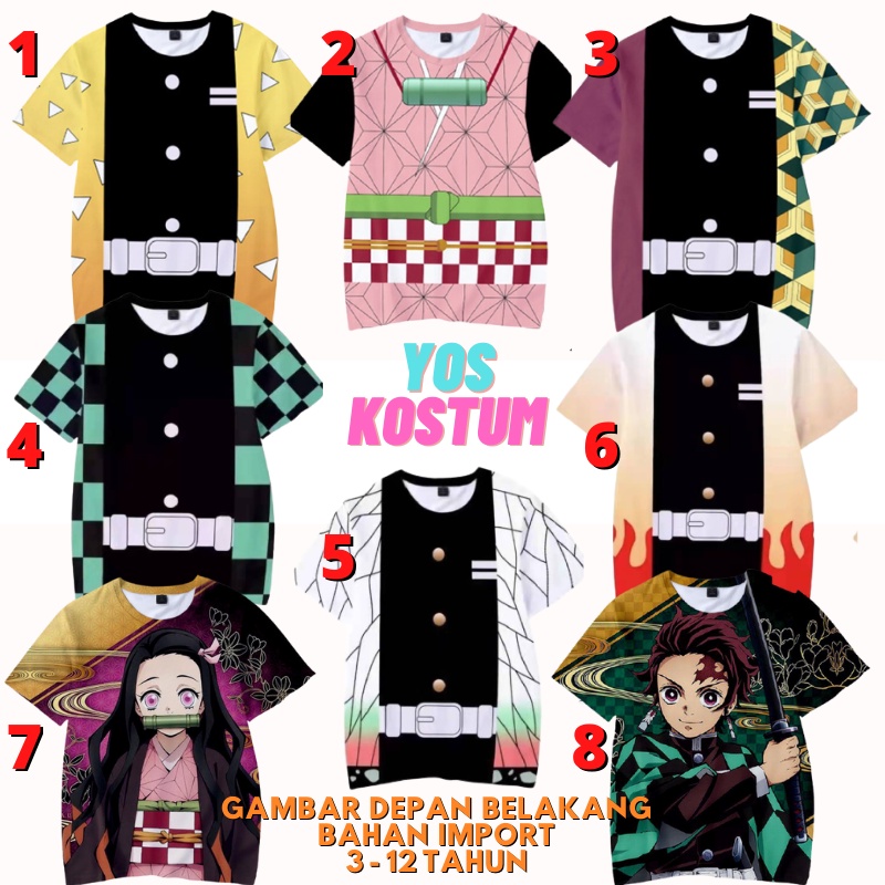 Kaos Demon Slayer Anak Laki Perempuan Baju Anime Jepang Kimetsu No Yaiba Tanjiro Nezuko Import