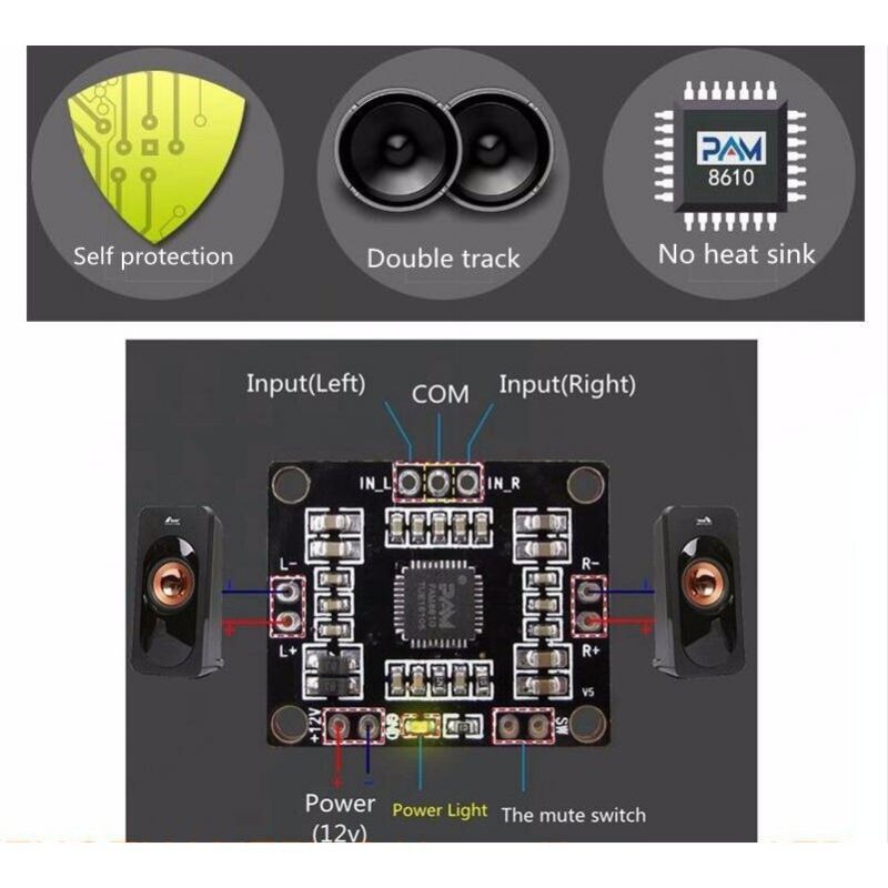 Kit ampli mini PAM8610 2x15W Class D stereo mini Amplifier Board AG37