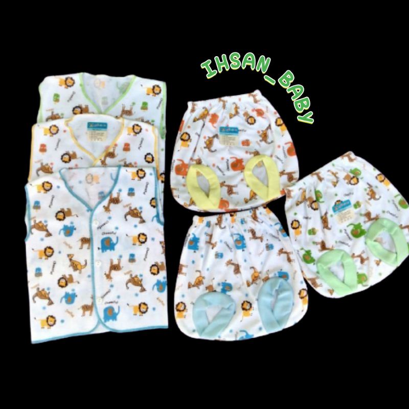 3 setel(6 pcs)setelan baju bayi baru lahir lengan kutung PUTIH motif