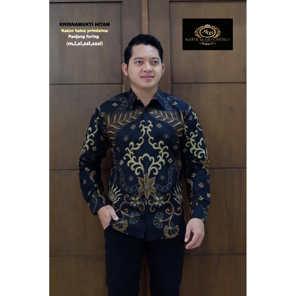 Kemeja Batik Pria Murah Lengan Panjang Baju Pria Kemeja Pria KRISNAMUKTI HITAM ORI MARTOWIRO