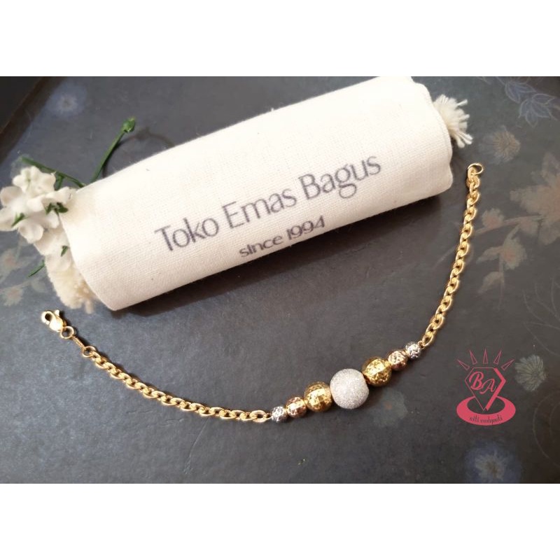 gelang rantai fashion bola 3warna emas asli kadar 375/8k JN