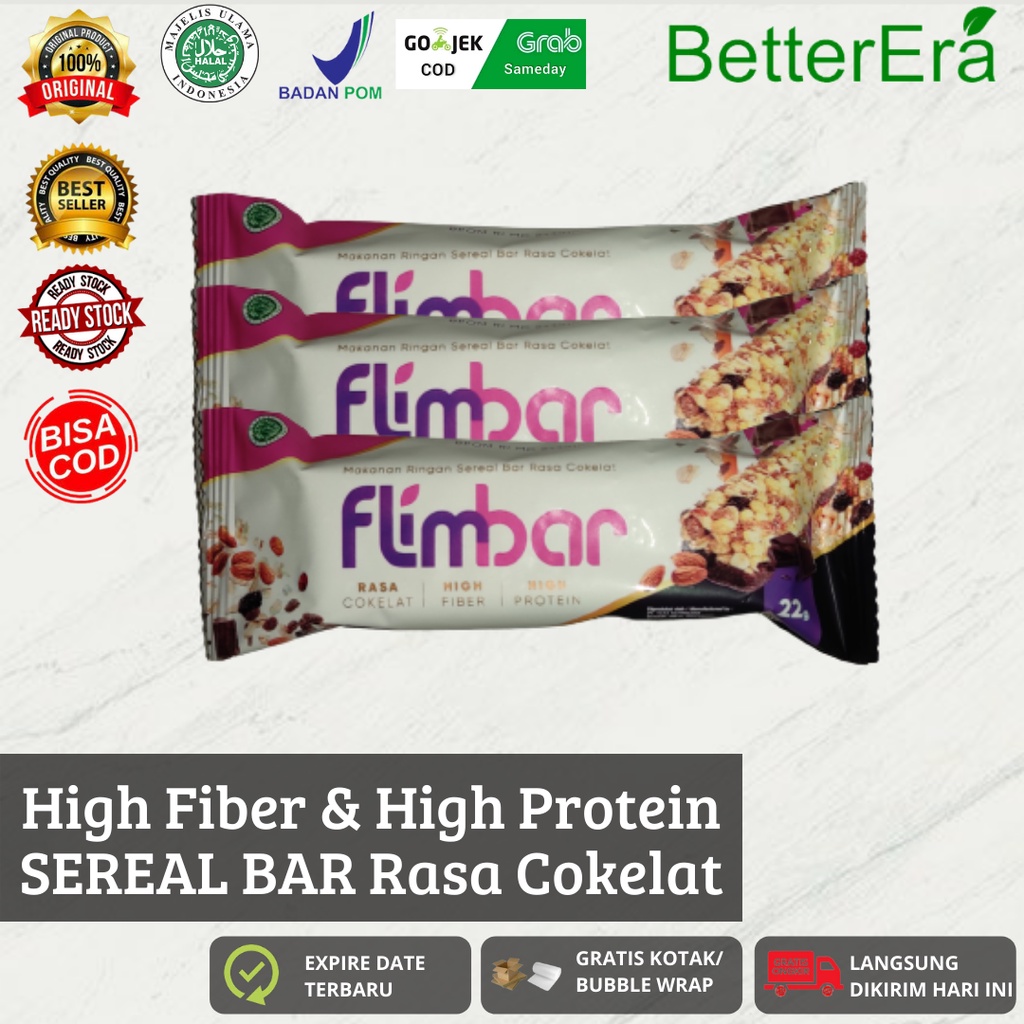 

Flimbar by Flimty Eceran High Fiber & High Protein Sereal Bar Rasa Coklat | Fitbar | Soyjoy BPOM & HALAL