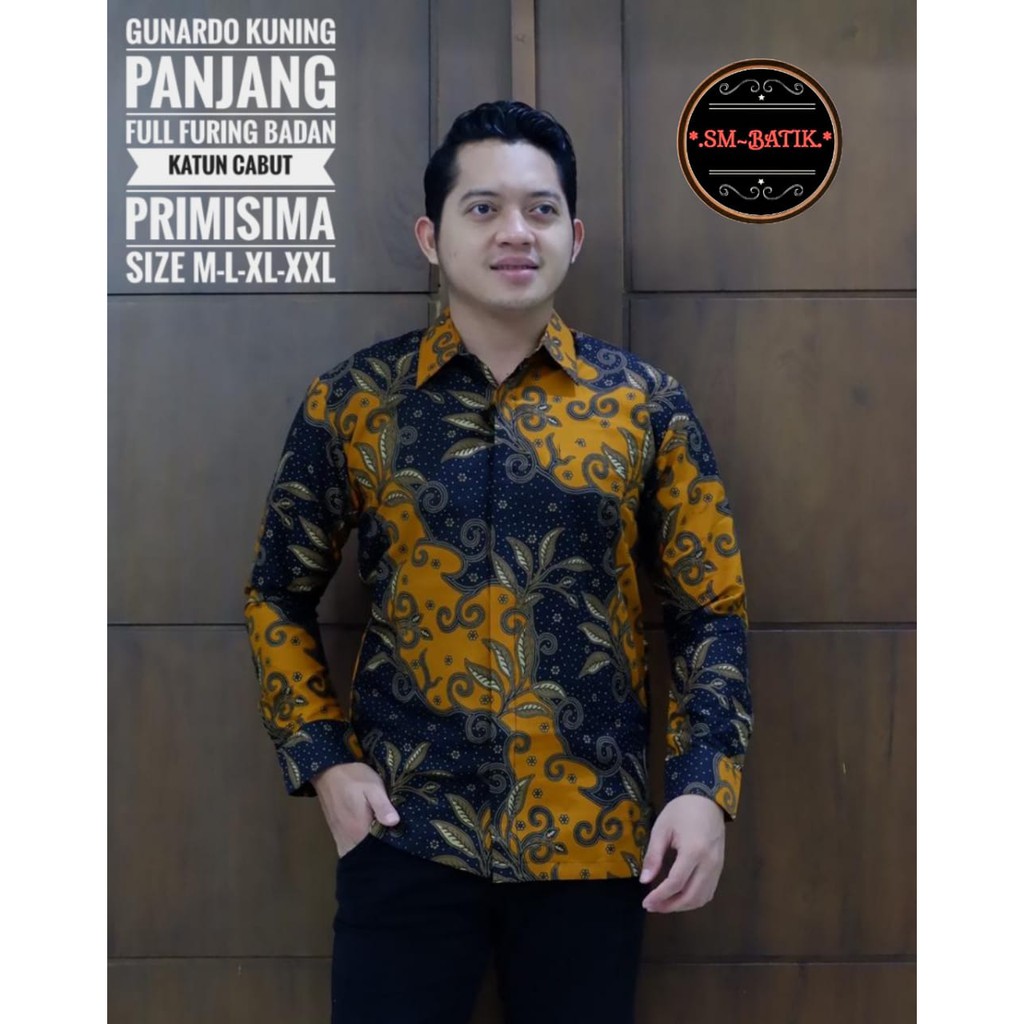 GUNARDO KUNING SM BATIKSOLOAMANAH KEMEJA BAJU BATIK PRIA SOLO LENGAN PANJANG PENDEK LAPIS FURING ATASAN BATIK PREMIUM MODERN KATUN HALUS BIMO IJO GUNAWAN GURDO IJO NAGA ABU BINTARA BRAMANTYA WISAKA KUNING SUKET SEGORO PEKSI KUNING NARAYA IJO PEKSI WIBOWO