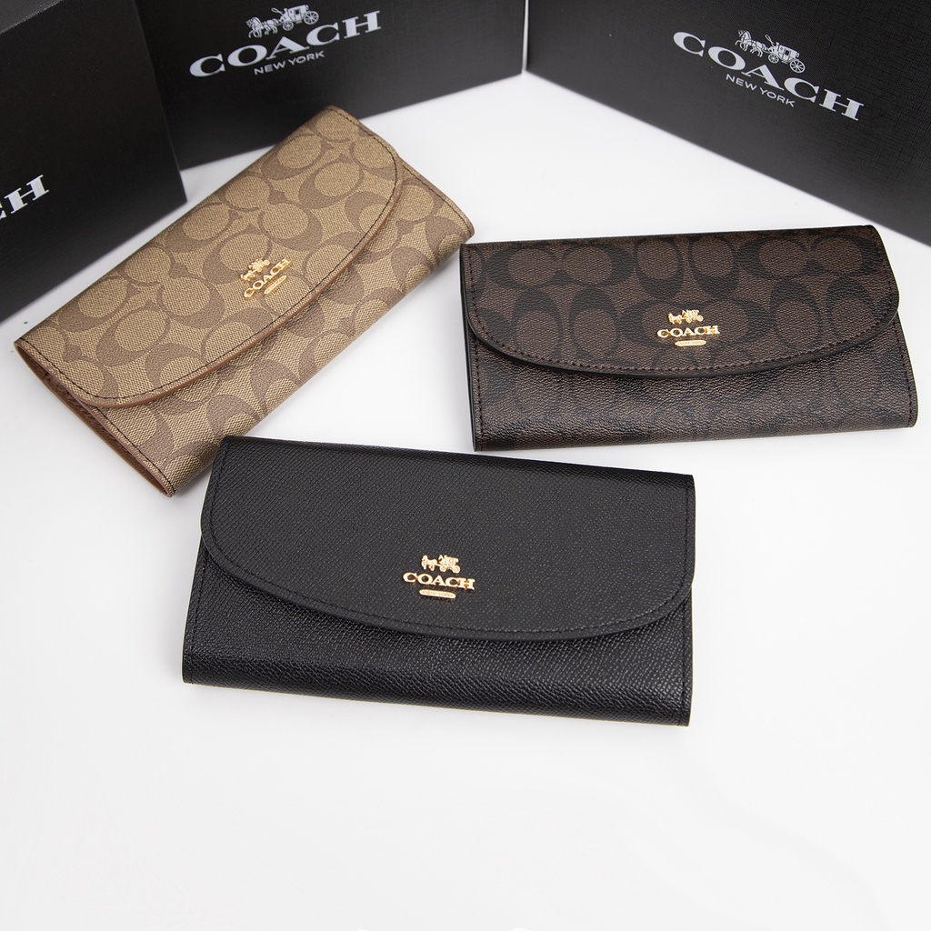 （Pengiriman cepat）COACH 52628 Klasik Flip Panjang Klip Dompet Multi-Kartu Dompet Purse Koin Purs Tas