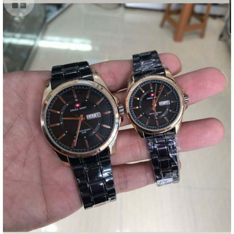 jam couple hitam ring gold mewah simple termurah