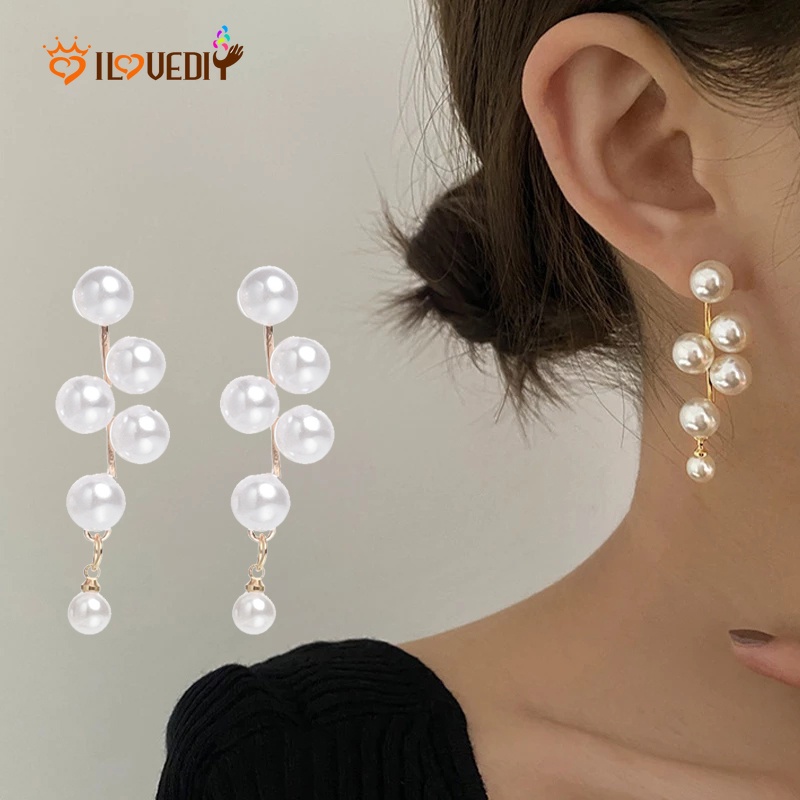 Anting Stud Hias Mutiara Zirkon Gaya Korea Untuk Wanita