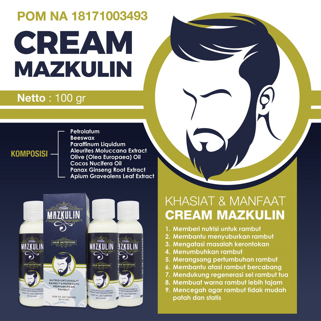 MAZKULIN Cream Nutrisi Penumbuh Penyubur RAMBUT Untuk Pria Wanita Balita Hair ORIGINAL BPOM