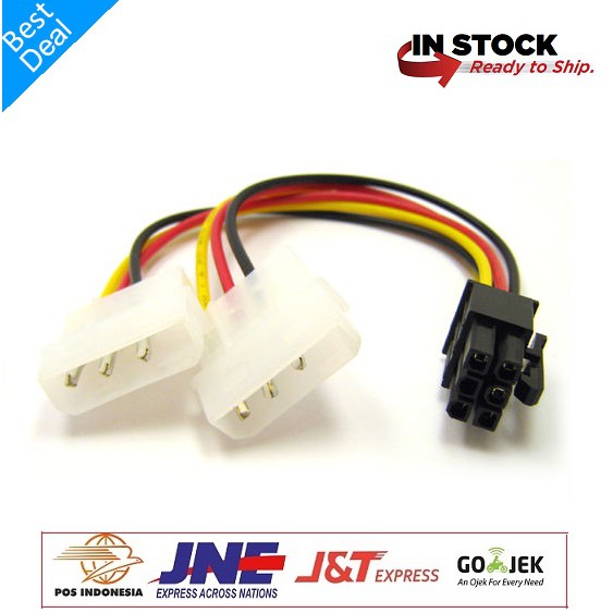 Kabel Konektor Converter Power VGA 6 Pin 6pin To 2 Dual MOLEX 4 Pin