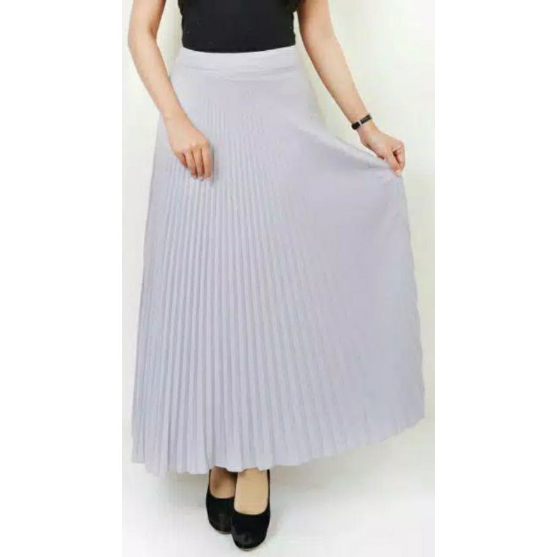 Plisket Skirt Premium - Light Grey - Silver - Abu muda - Rok plisket prisket hyget premium