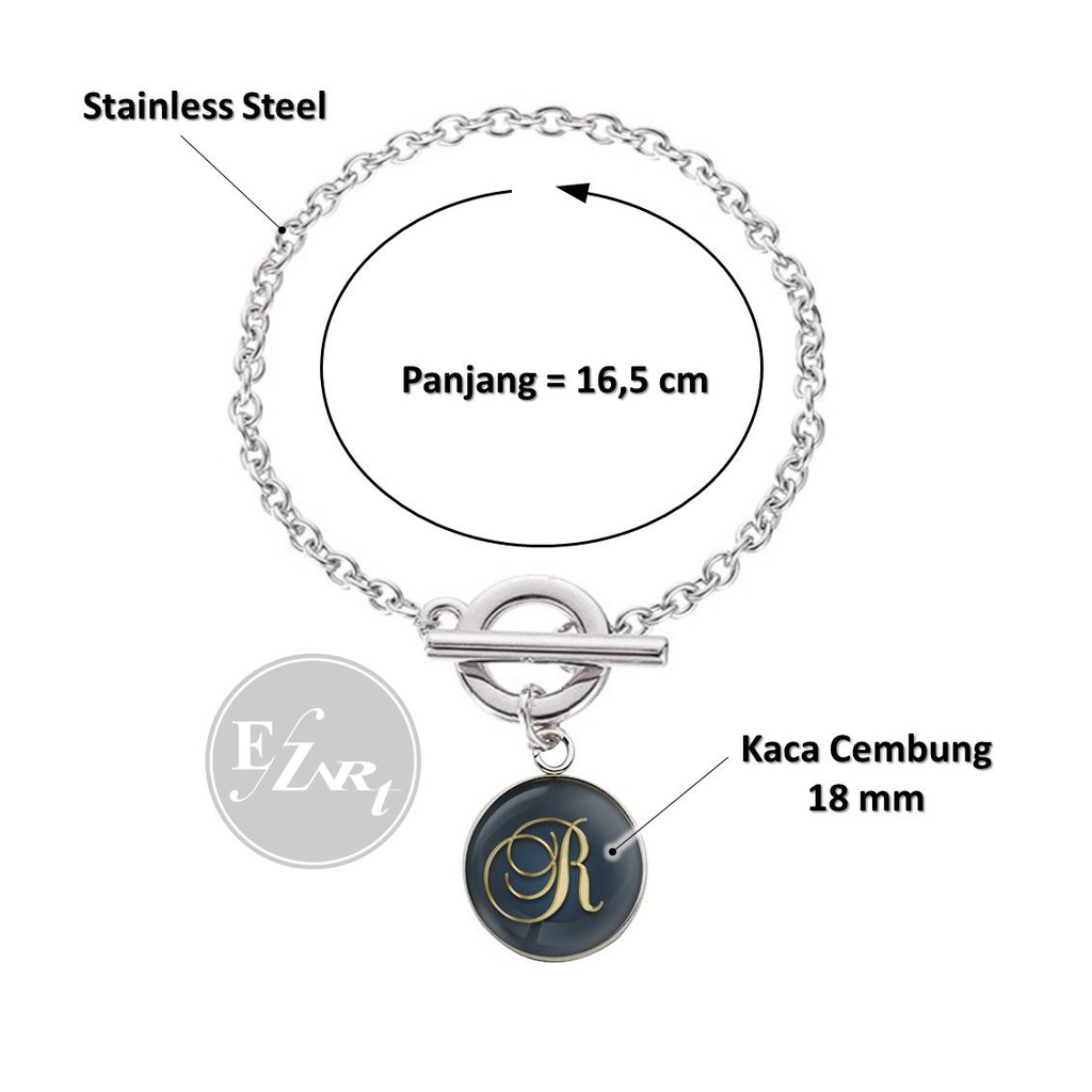 GELANG CUSTOM LIONTIN HURUF INISIAL NAMA ABJAD A-Z RANTAI STAINLESS STEEL KAIT TOGGLE CLASP