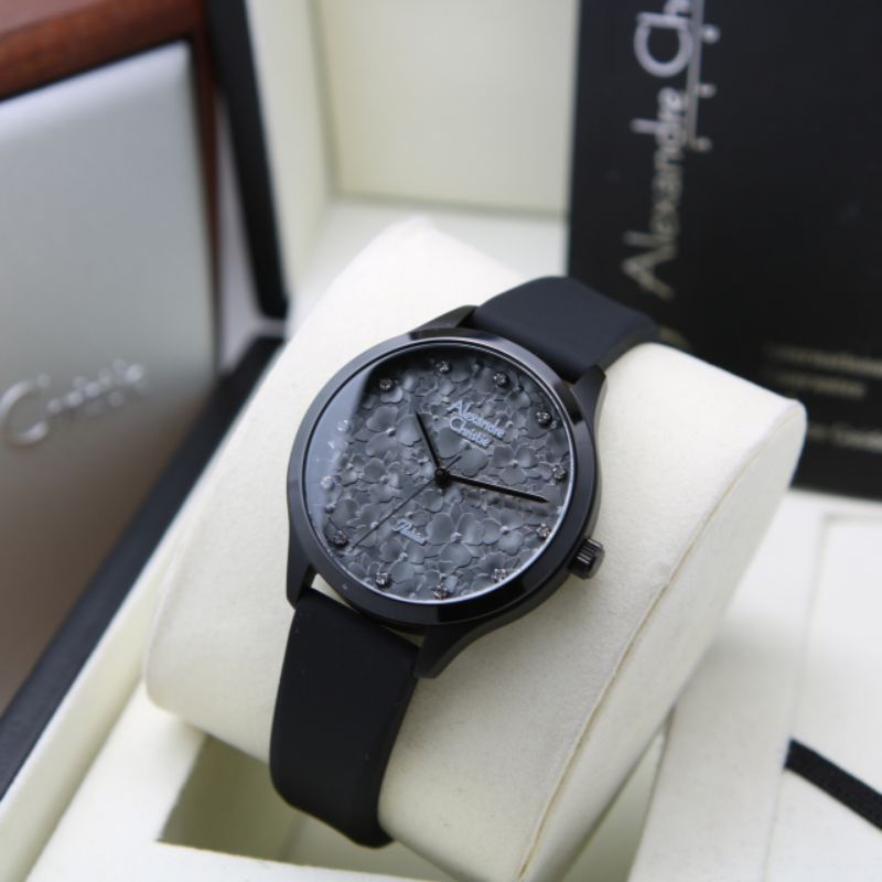 JAM TANGAN WANITA ALEXANDER CHRISTIE AC 2A03 RUBBER HITAM ORIGINAL