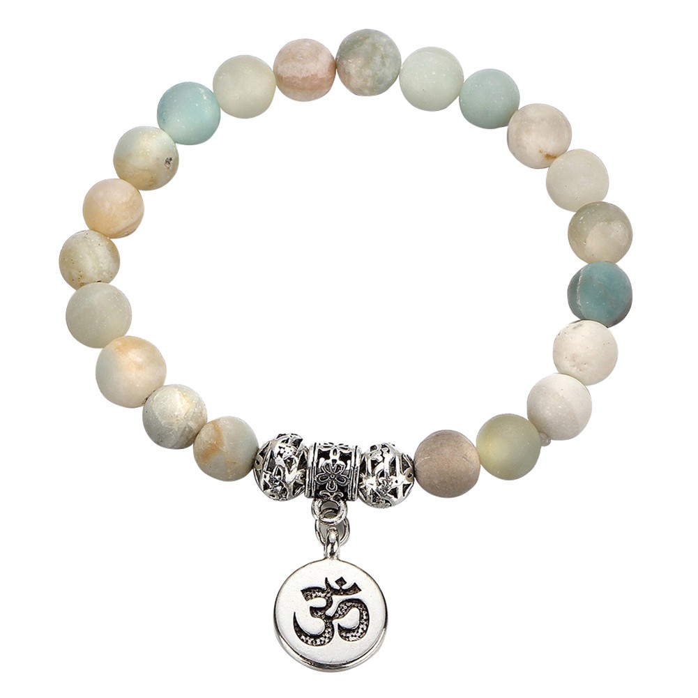 Gelang Batu Alam Batu Amazonite Brazil Bandul Omkara Hindu Universal