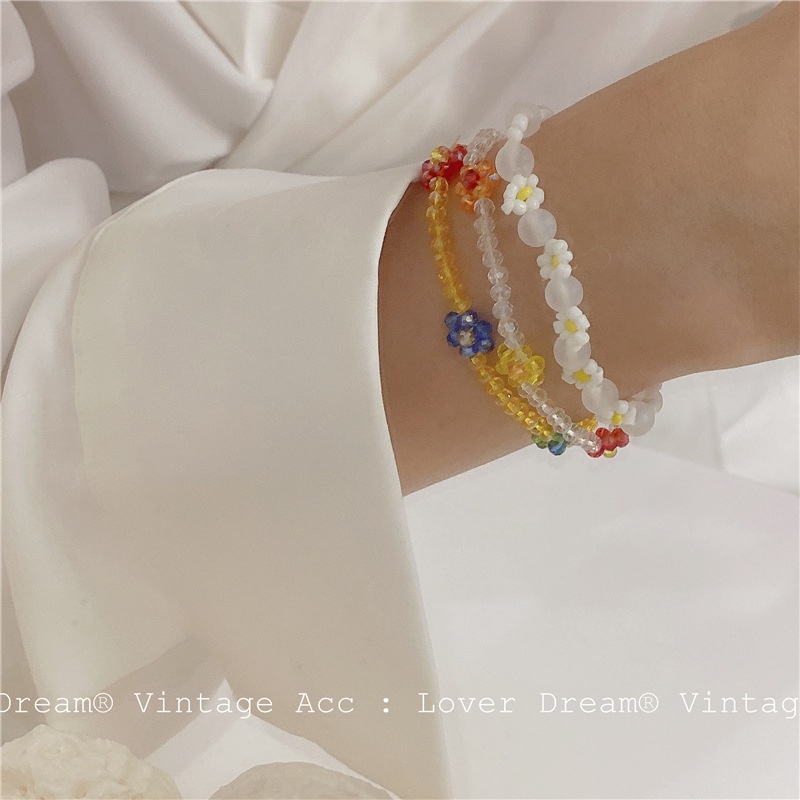 Korea Vintage Color Flower Bracelet Rainbow Crystal Daisy Bracelet