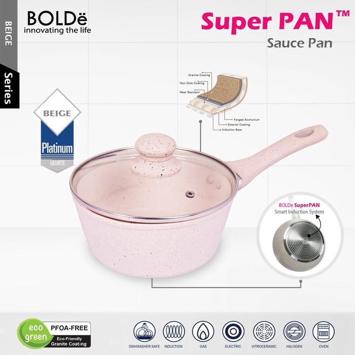 Bolde Sauce Pan 18cm Dengan Lapisan Granite Anti Lengket Dan Tutup kaca