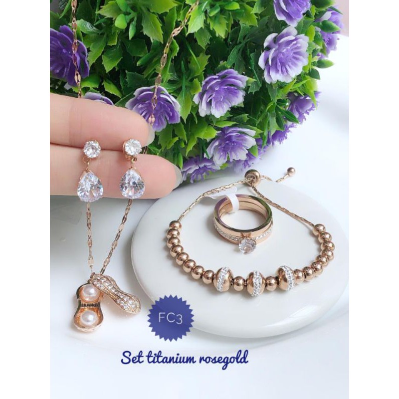 [TITANIUM] PAKET PERHIASAN TITANIUM ROSEGOLD GELANG SERUT 081120