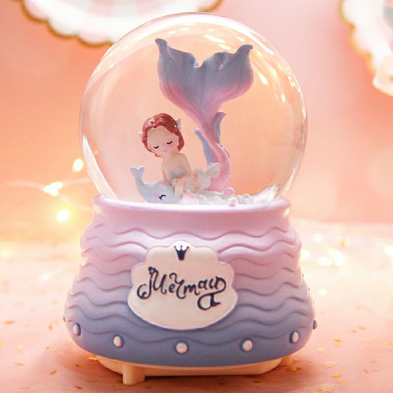 Kotak Musik Snowball MERMAID Ariel Lilac Waterball Lampu Princess JUMBO Pajangan Vintage Shabby Kristal Globe Ball Otomatis Putri Dolphin Hiasan Bola Kaca Crystal Salju Birthday Gift Box Kado Wisuda Valentine Hadiah Anniversary Surprise Snowglobe Ultah