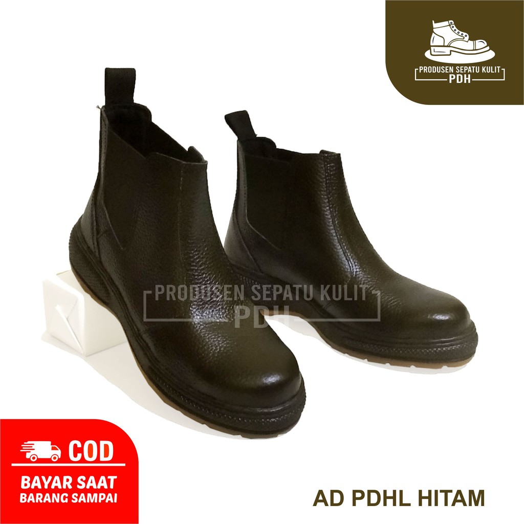 JUAL SEPATU SAFETY HITAM KULIT ASLI KARET ELASTIS DAN ADA BESINYA READY SIZE 39 - 44 | AD_PDH El