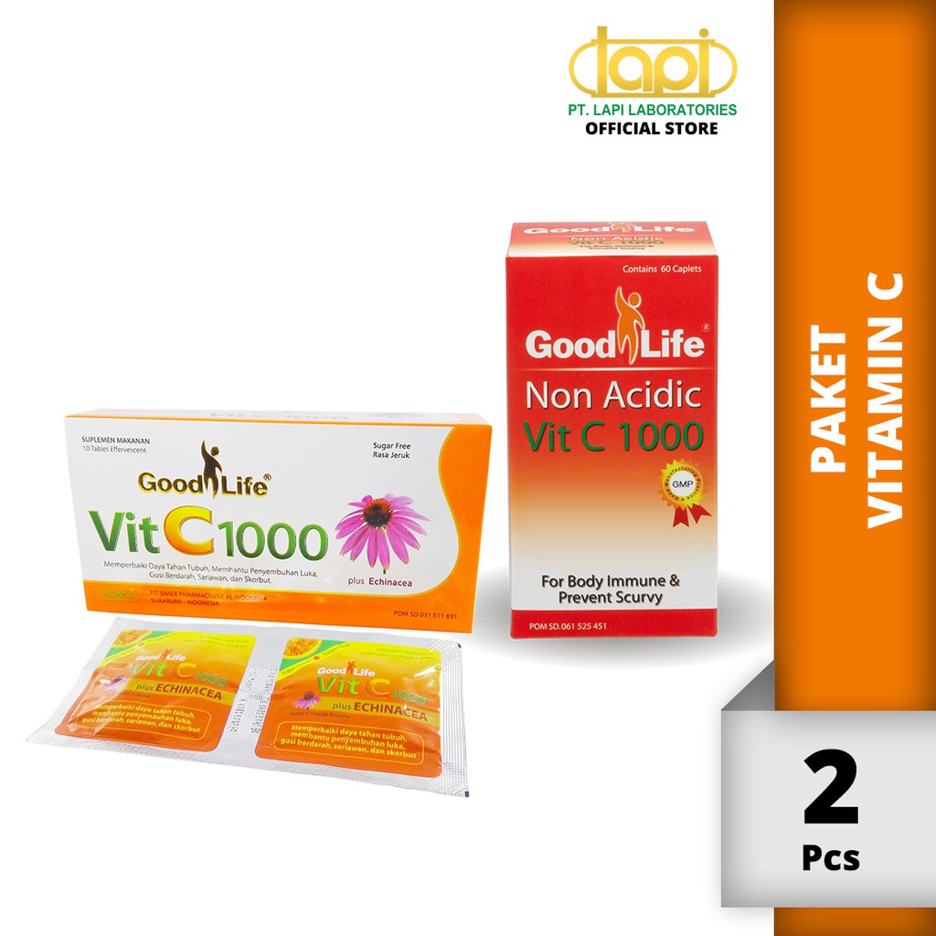 Paket Vitamin C Good Life Vit C Echinacea 5 Strip 2 Tab Vit C 1000 Non Acidic 60 Tab Shopee Indonesia