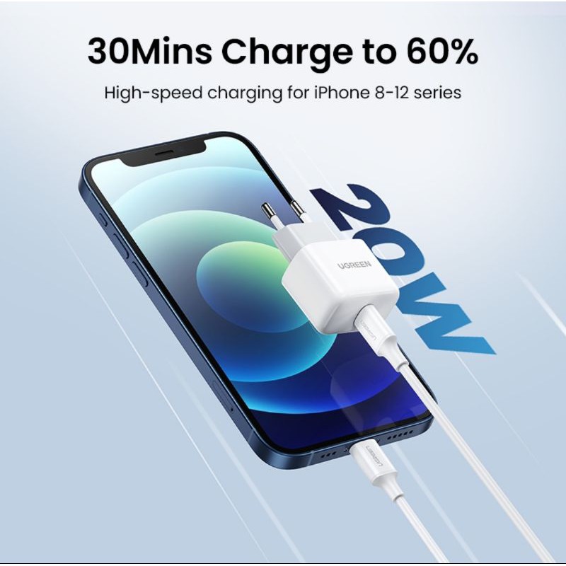 Ugreen Fast Charger iPhone 20w Power Delivery for iPhone 14 13 12 8 11 Pro X XR XS MAX with Cable MFI Fast Charging Original