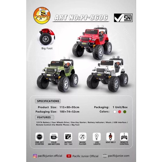 MAINAN ANAK MOBIL AKI JEEP BIGFOOT BAN BESAR