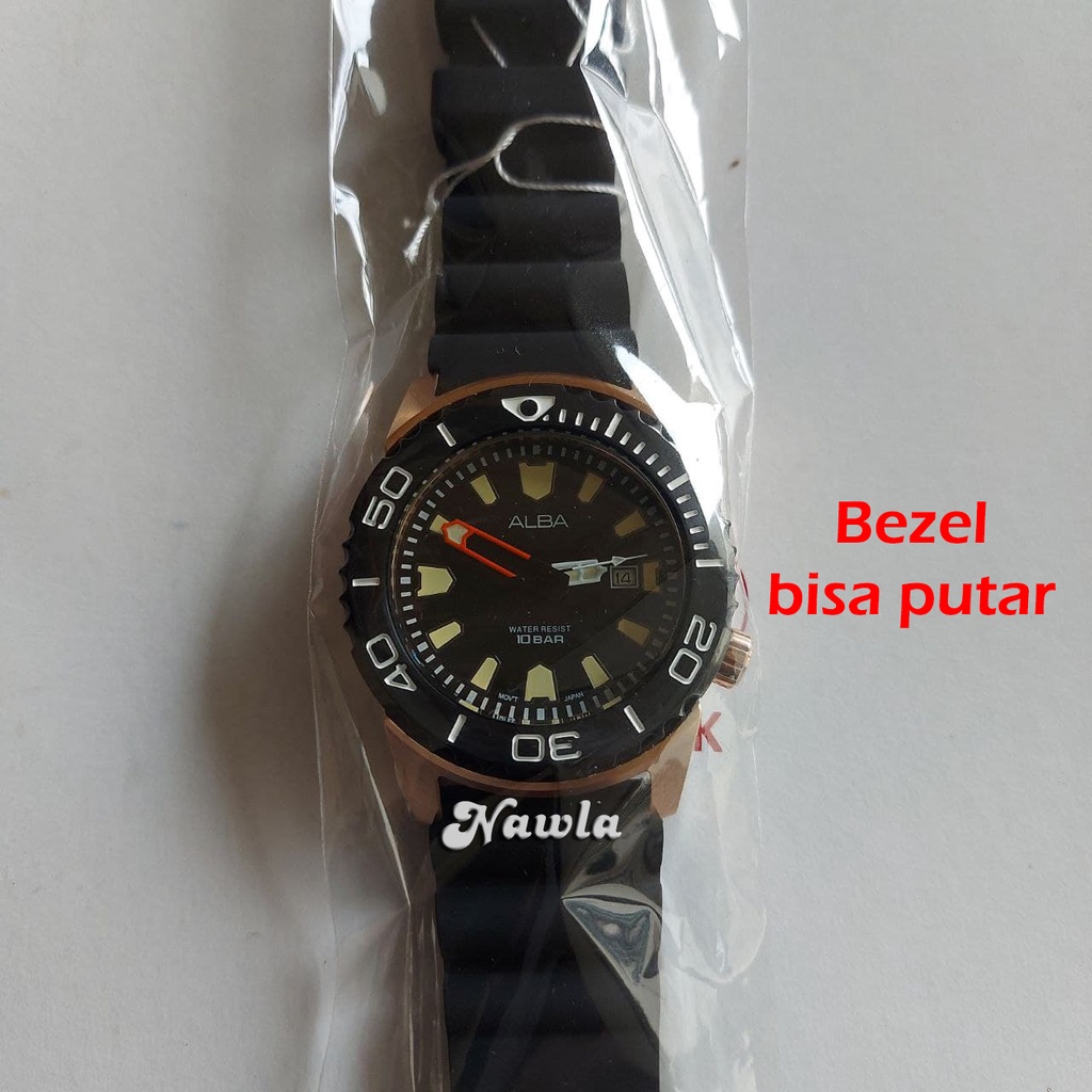 Alba Quartz AG8M10X1 Black Rose Gold - Jam Tangan Pria AG8M10