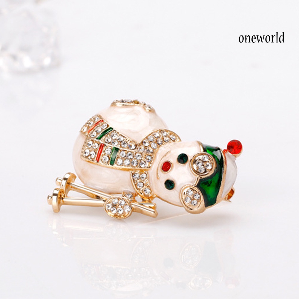 OW@ Lady Rhinestone Inlaid Christmas Snowman Enamel Brooch Pin Lapel Decor Xmas Gift