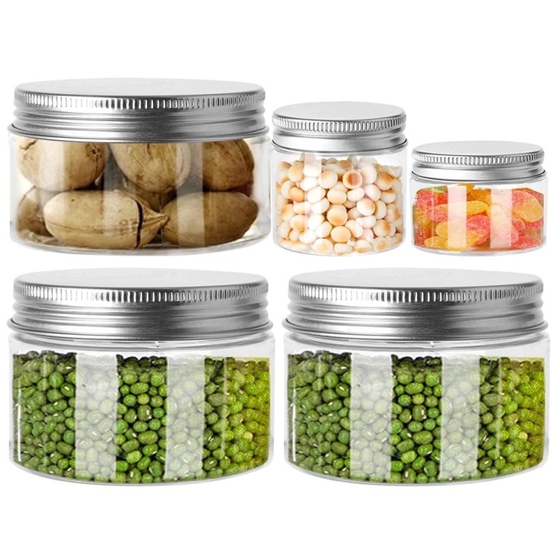 Aluminum Lid Round Food Storage Tank/ Transparent Plastic Storage Jars Container/ Clear Face Cream Sample Pot/ Kitchen Wide Mouth Refillable Bottles