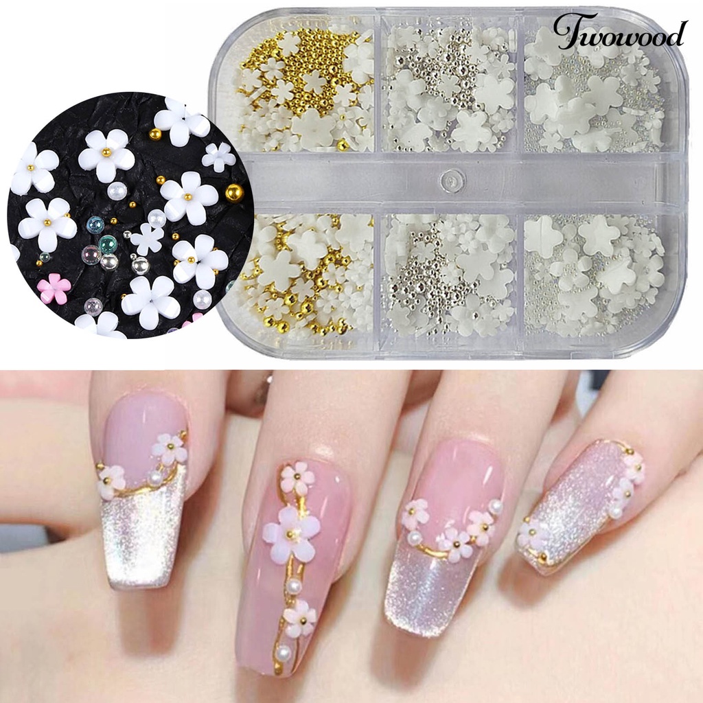 Charms Bola Baja Mini 3D Bentuk Bunga Warna Campur Untuk Dekorasi Nail Art