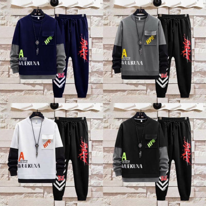 SET SETELAN STELAN LAKI COWOK PRIA SET PAKAIAN PRIA BAJU DISTRO SET TRAINING PRIA BAJU OLAHRAGA PRIA