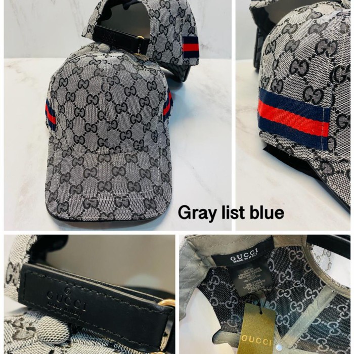 Topi Pria topi Gucci Al canvas import / topi Gucci / topi pria wanita - grey lis bluee(U2Y8) Topi Pr