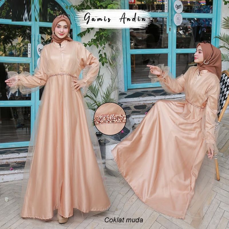 baju wanita pesta andin dress syari mewah tile gamis kondangan maxmara