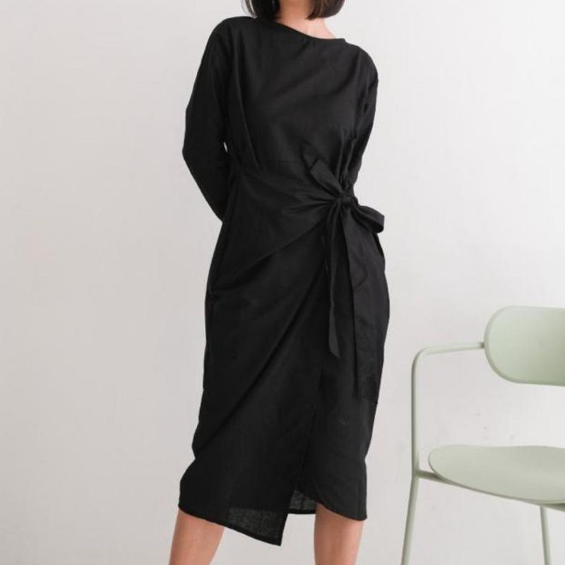 Kanya Dress / Wrap Dress / Dress Cotton Linen / Dress Katun Linen / Dress Lengan Panjang / Dress Mid