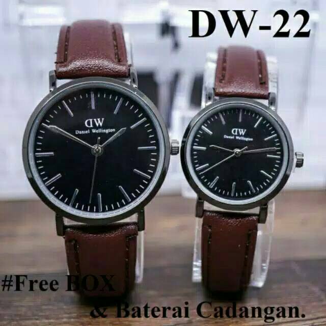 Terima Cod)Jam Tangan Couple DM Ring Hitam Strap Kulit(Dikirim Dari Jakarta)