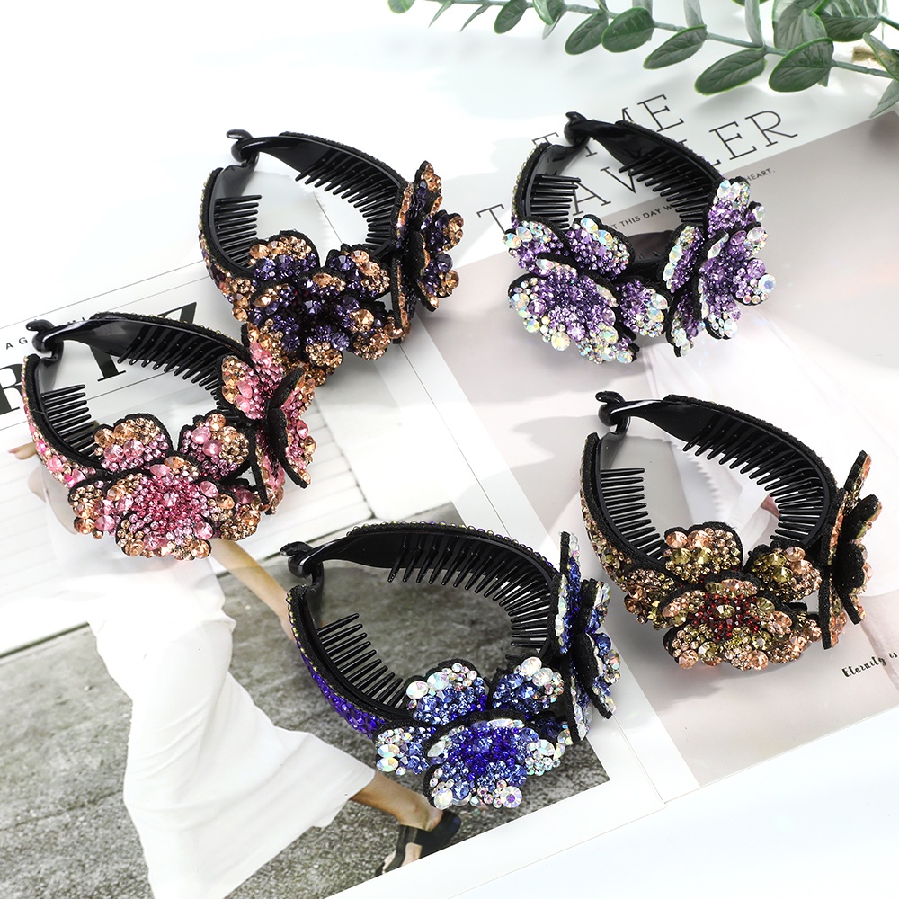 Fashion Diamond Flower Hair Clips Claw Rhinestone Crystal Ponytail Hairpins for Women Hair Accessories