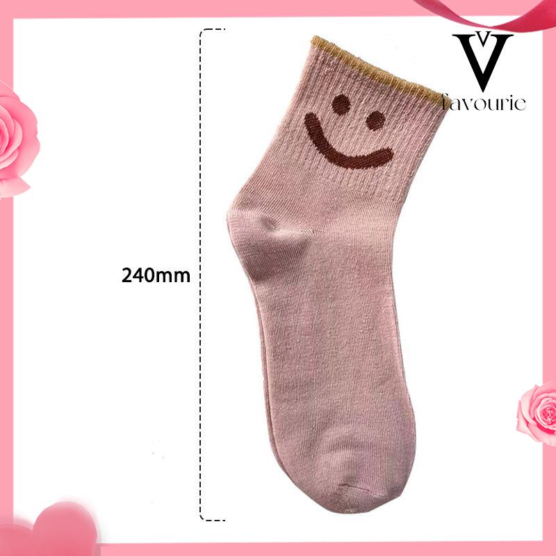 [COD]Kaus Kaki Wanita Mid-tube Cute Smiley College Style Kaus Kaki Trendi Musim Gugur Musim Dingin Musim Semi Musim Panas-FA