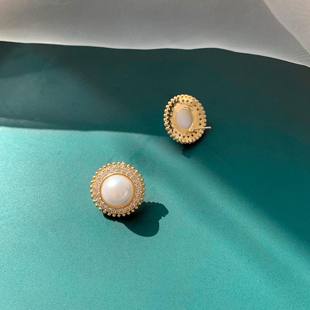 Anting Stud Kristal Mutiara Imitasi Bentuk Bulat Geometris Warna-Warni Gaya Retro