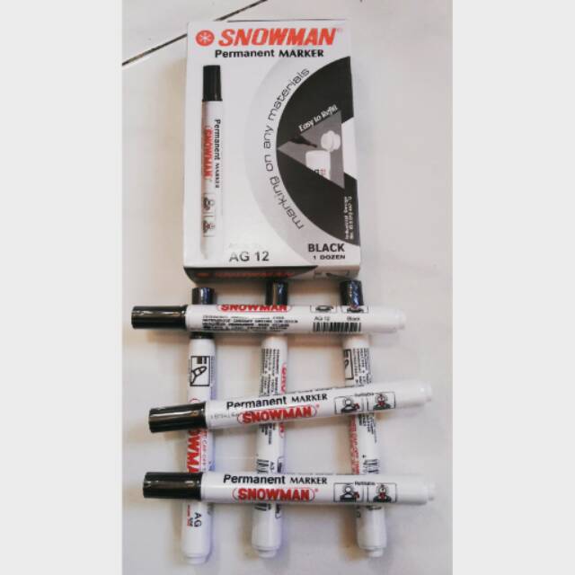 

Spidol Snowman Permanent Marker Ekonomis AG 12 Hitam / Biru / Merah