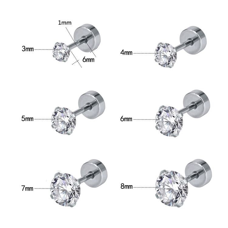 6 Pasang / Lot Anting Stud Piercings Bentuk Keong Helix Bahan Stainless Steel Aksen Kristal