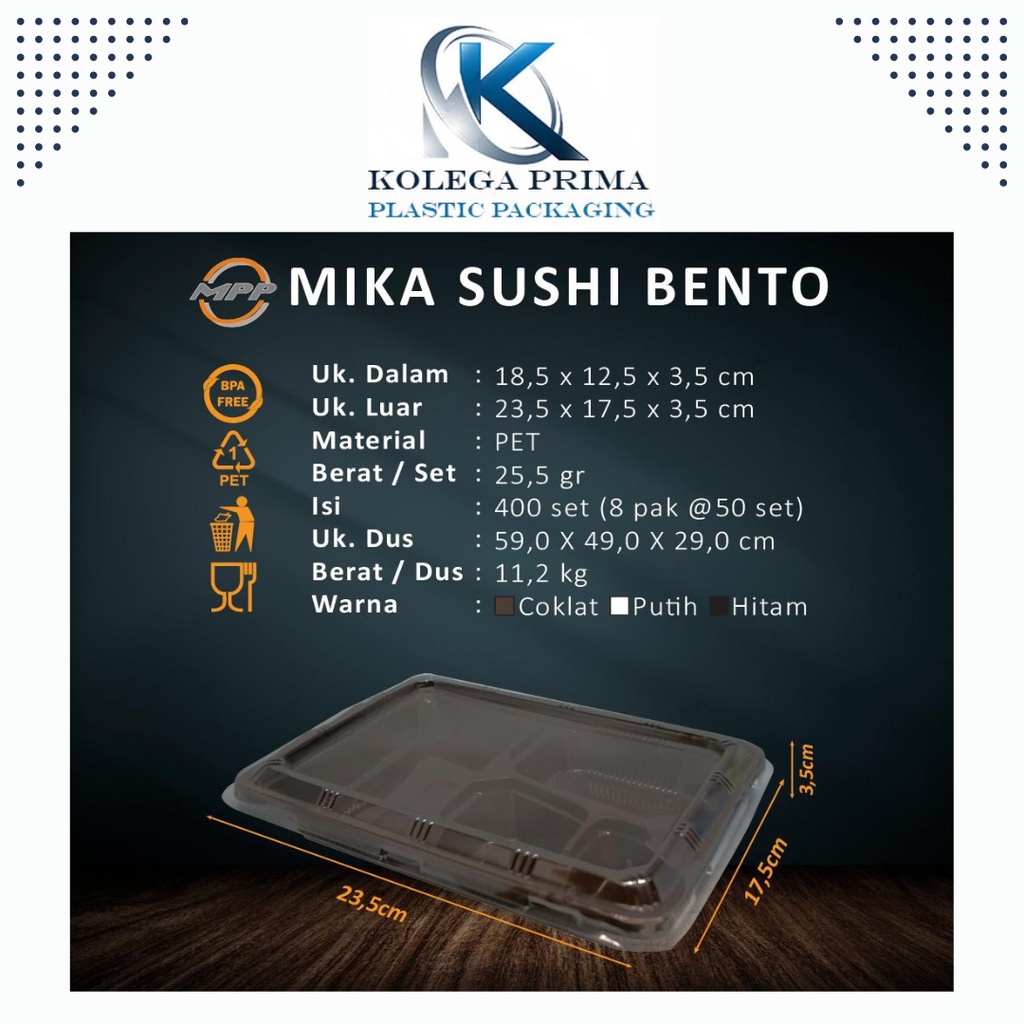 MIKA BENTO SEKAT 4/ MIKA SUSHI/ TRAY BENTO MURAH ISI 50PCS