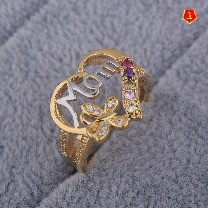 [Ready Stock]Fashion Love Mom Ring European and American Color Separation Exquisite Elegant