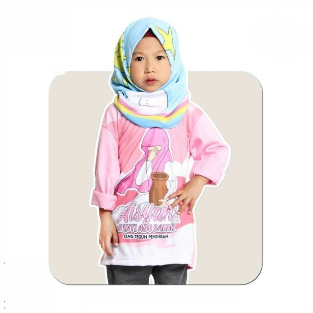 Nauree - Baju Kaos Anak Perempuan Gambar Aisyah Ukuran S M L XL XXL XXXL XXXL Tangan Panjang Untuk Umur 1 2 3 4 5 6 7 8 Tahun Bahan Cotton Combed 24s Tampil Modis Stylish Nyaman Tebal Kualitas Premium