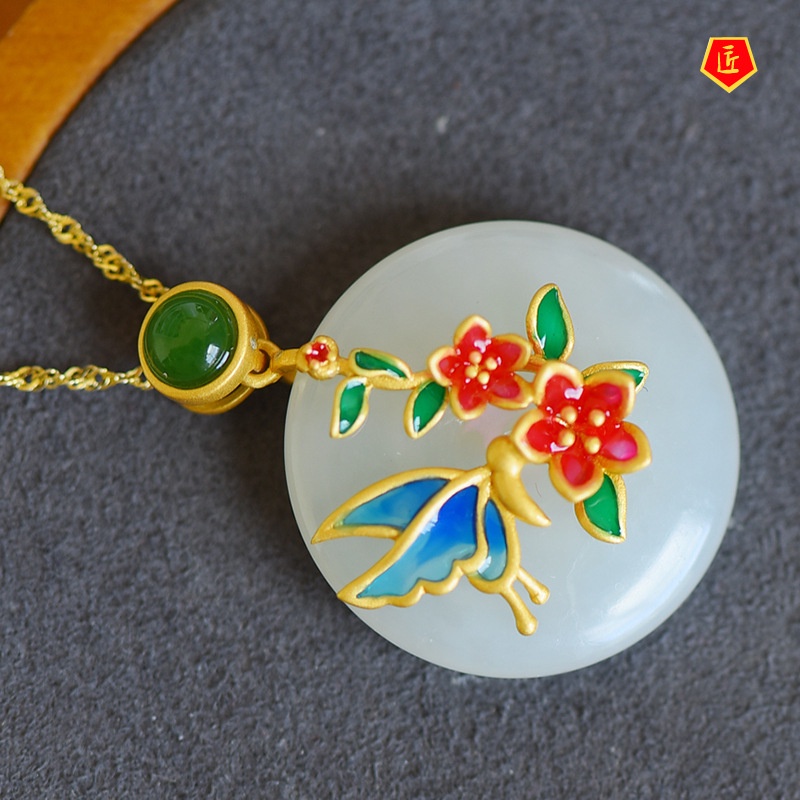 [Ready Stock]Hetian Jade Safety Bucket Pendant Female Flower Blooming Weight Fashionable and Elegant