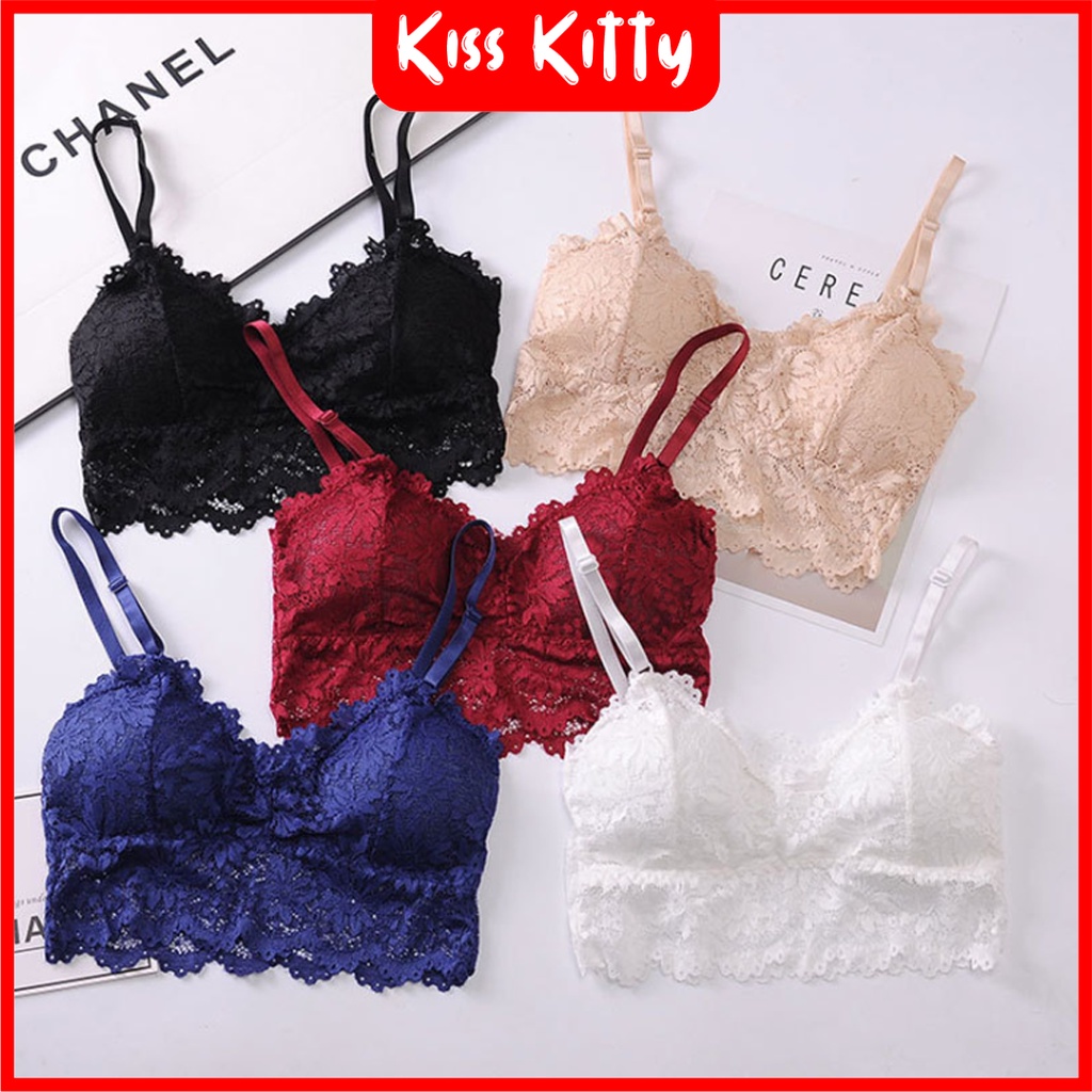 Pakaian Dalam Wanita Bra Bralette Renda Tanpa Kawat Tanktop Bunga-bunga Fashion Sport Seksi Korean