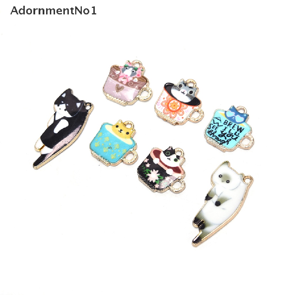 (AdornmentNo1) 10pcs / Set Liontin Enamel Bentuk Kucing + Cangkir Teh Bahan Alloy Untuk DIY Perhiasan