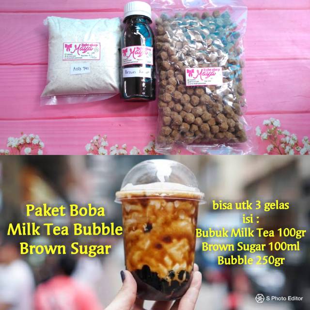 Paket Boba milk tea +brown sugar gula merah + bubble tapioca pearl drink powder minuman bubuk halal bubble tea