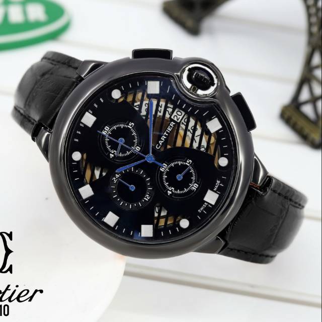 Jam tangan pria Cartier Kulit Chrono Tanggal aktif Diameter 4,8cm #jamtanganpria