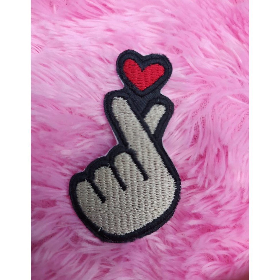 Patch bordir Korean Finger Heart iron ON