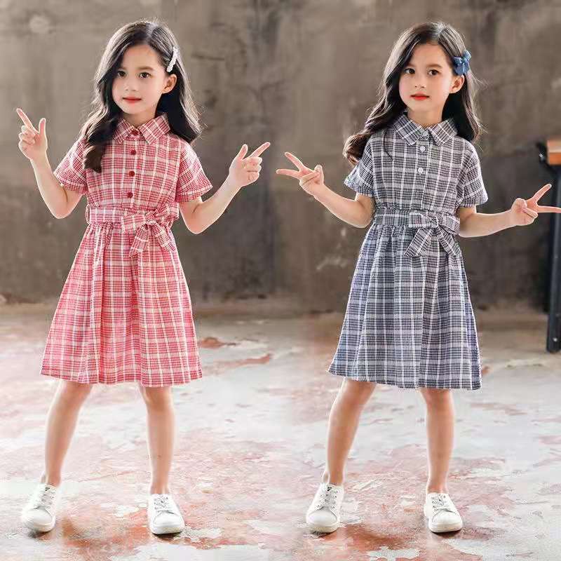 AA-1920 Summer Dress Lengan Pendek Motif Kotak Kotak Baju Anak Dress Perempuan Baju Anak Perempuan I